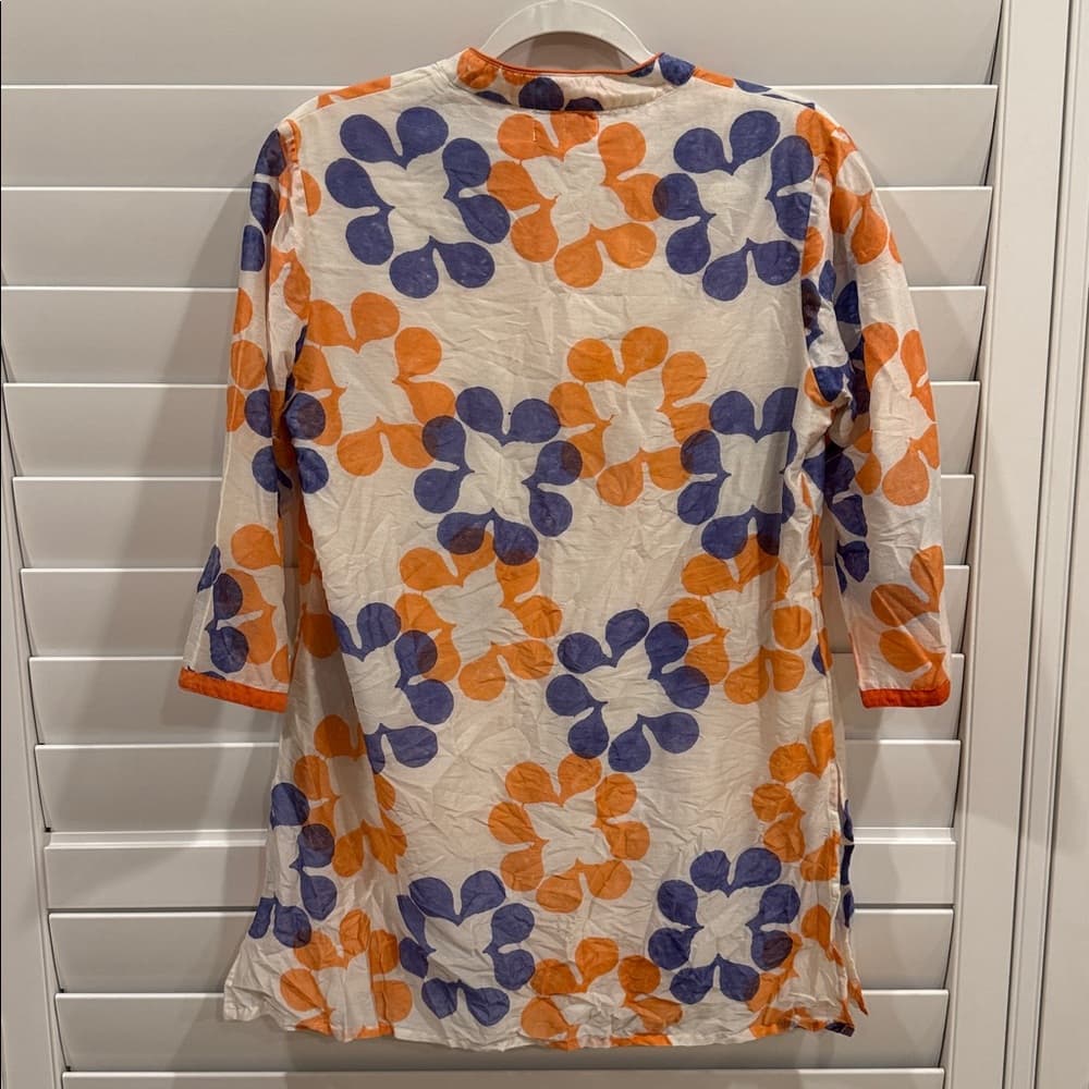 Charlotte Kellogg White Tunic with Orange & Purple Floral Print size large - Thumbnail 2