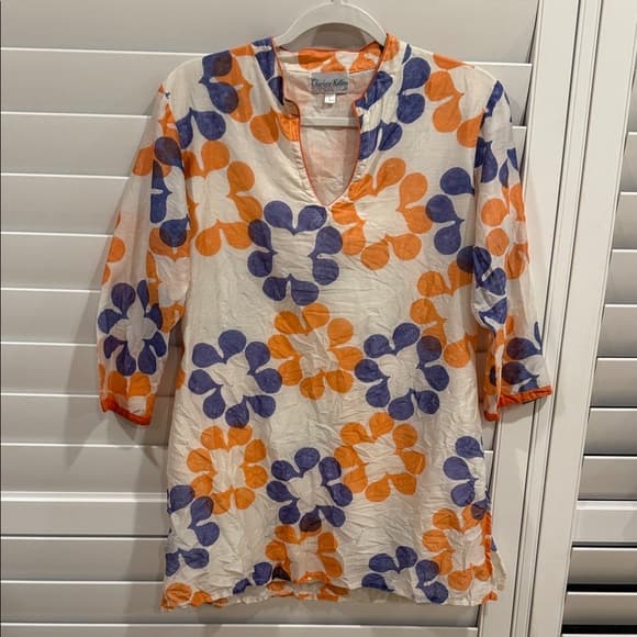 Charlotte Kellogg White Tunic with Orange & Purple Floral Print size large - Thumbnail 4