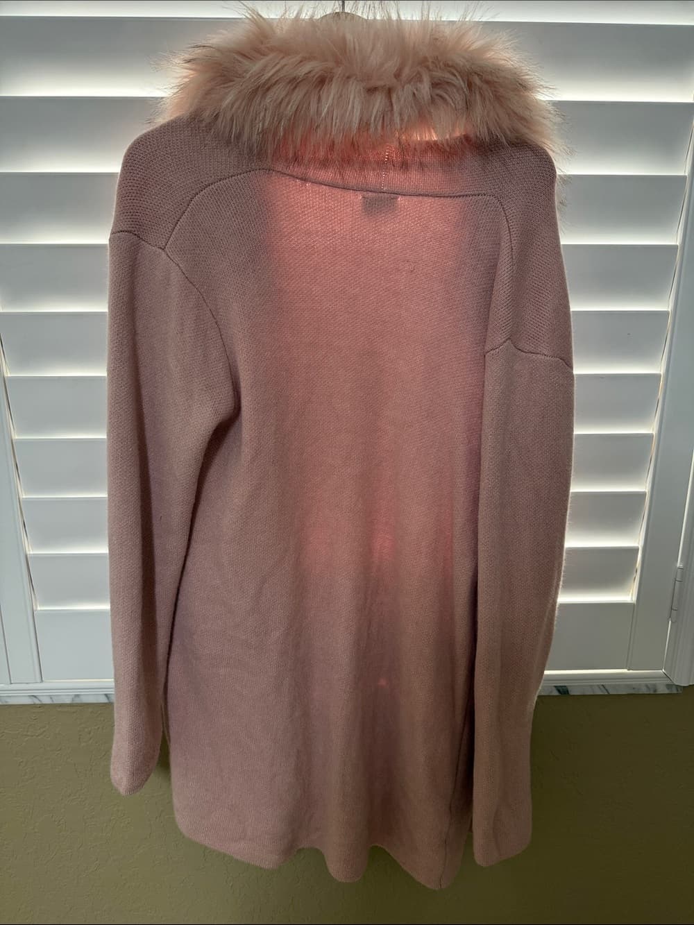 Sioni Dusty Pink Faux-Fur Collar Open Cardigan - Thumbnail 3
