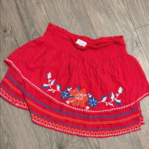 Parker Vibrant Red Mini Skirt with Blue Floral Accents mediun - Thumbnail 4