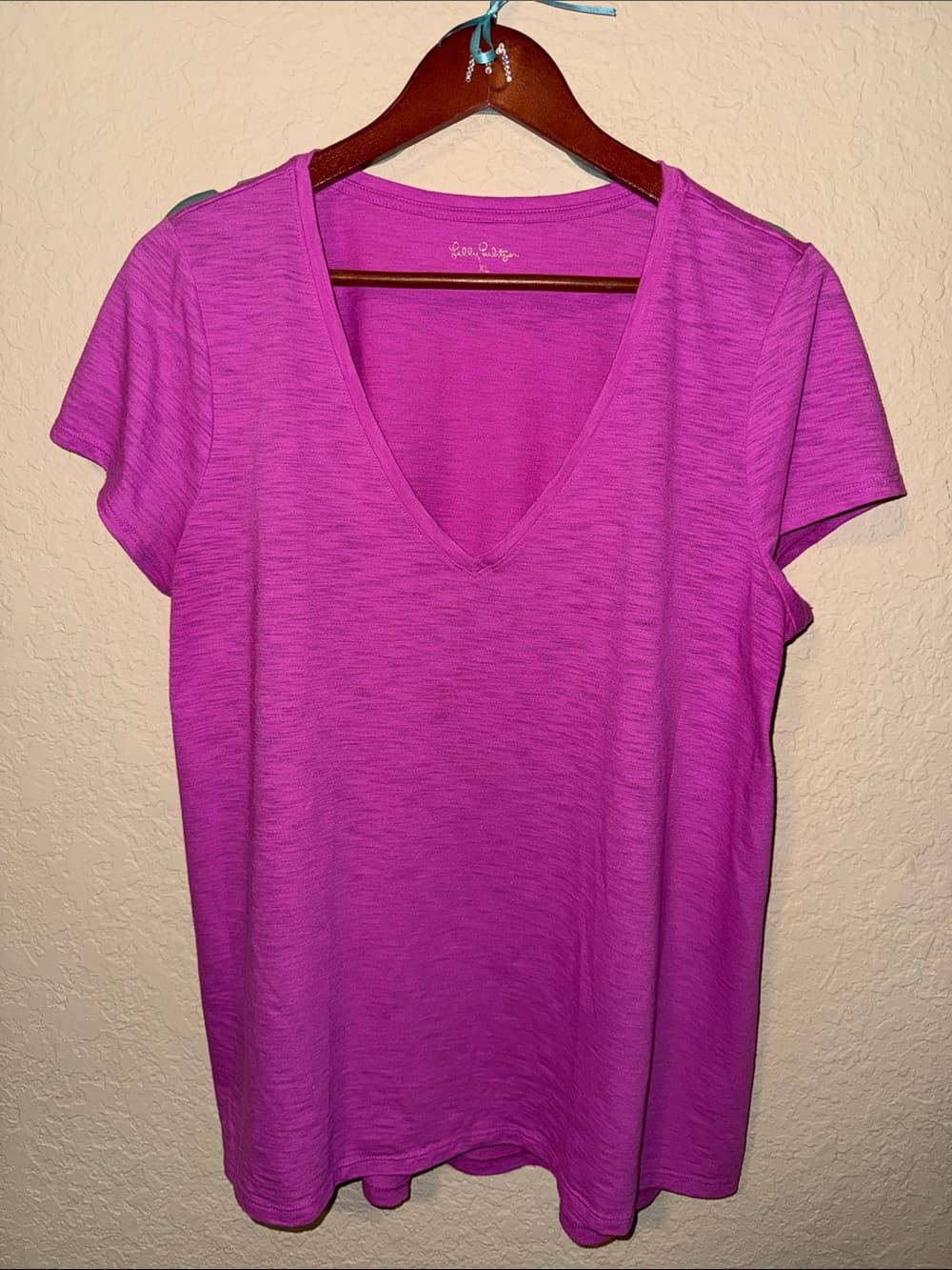 Lilly Pulitzer Short Sleeve V-Neck Top in Magenta - Thumbnail 3