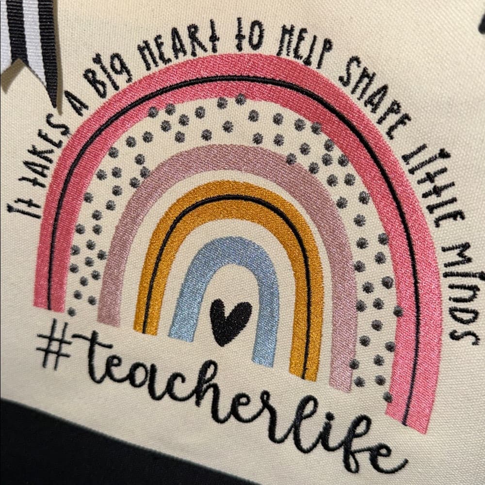 Teacher Life Canvas Rainbow Tote Bag - Cream with Black Trim - Thumbnail 3