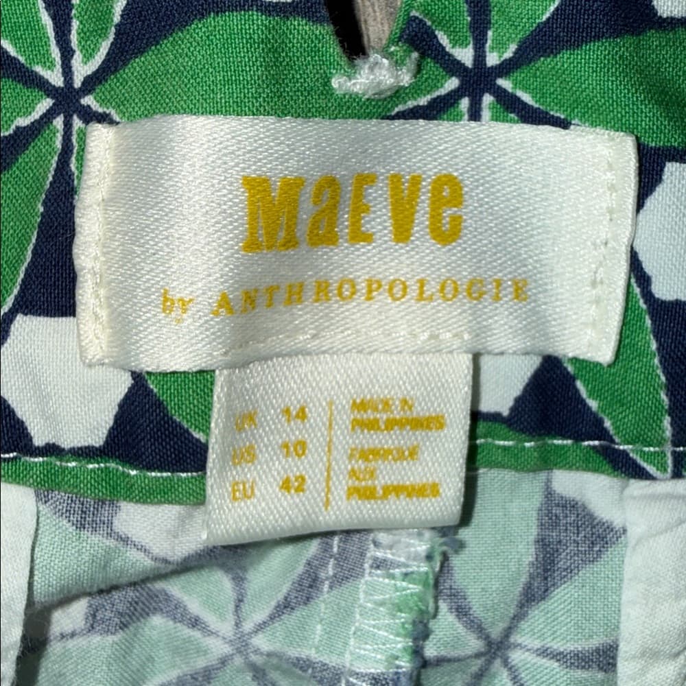 Maeve Anthropologie Green Geo-Print High Waist Shorts size 10 - Thumbnail 2