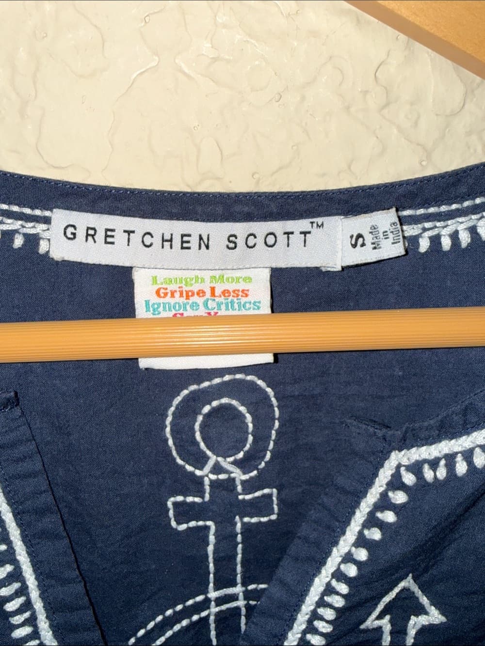 Gretchen Scott Designs Navy Blue Embroidered V-Neck Top