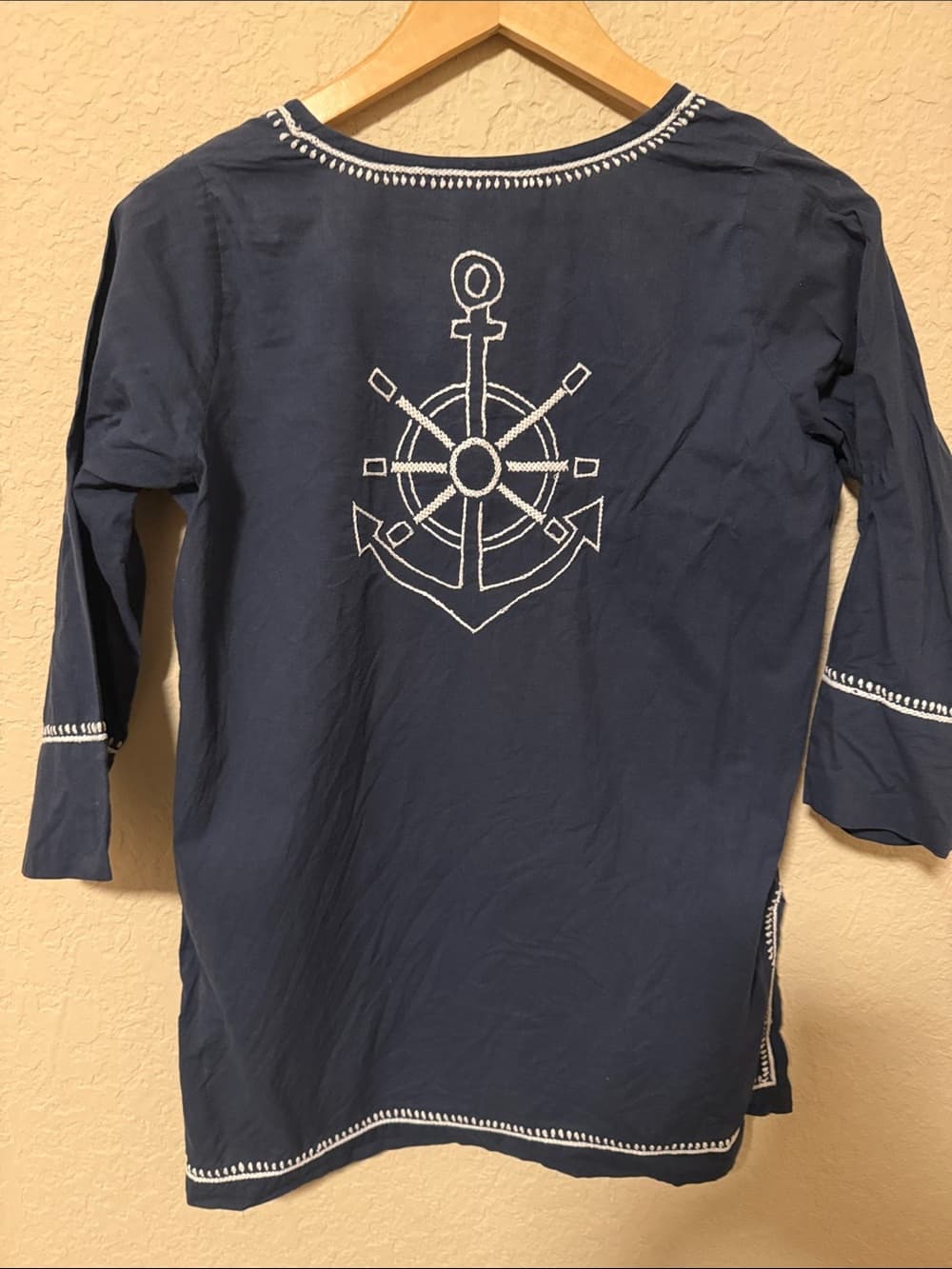 Gretchen Scott Designs Navy Blue Embroidered V-Neck Top - Thumbnail 2