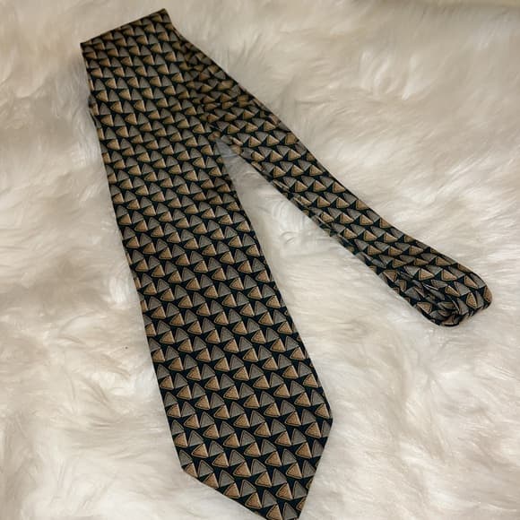 Valentino Black and Gold Geometric Silk Tie - Thumbnail 5