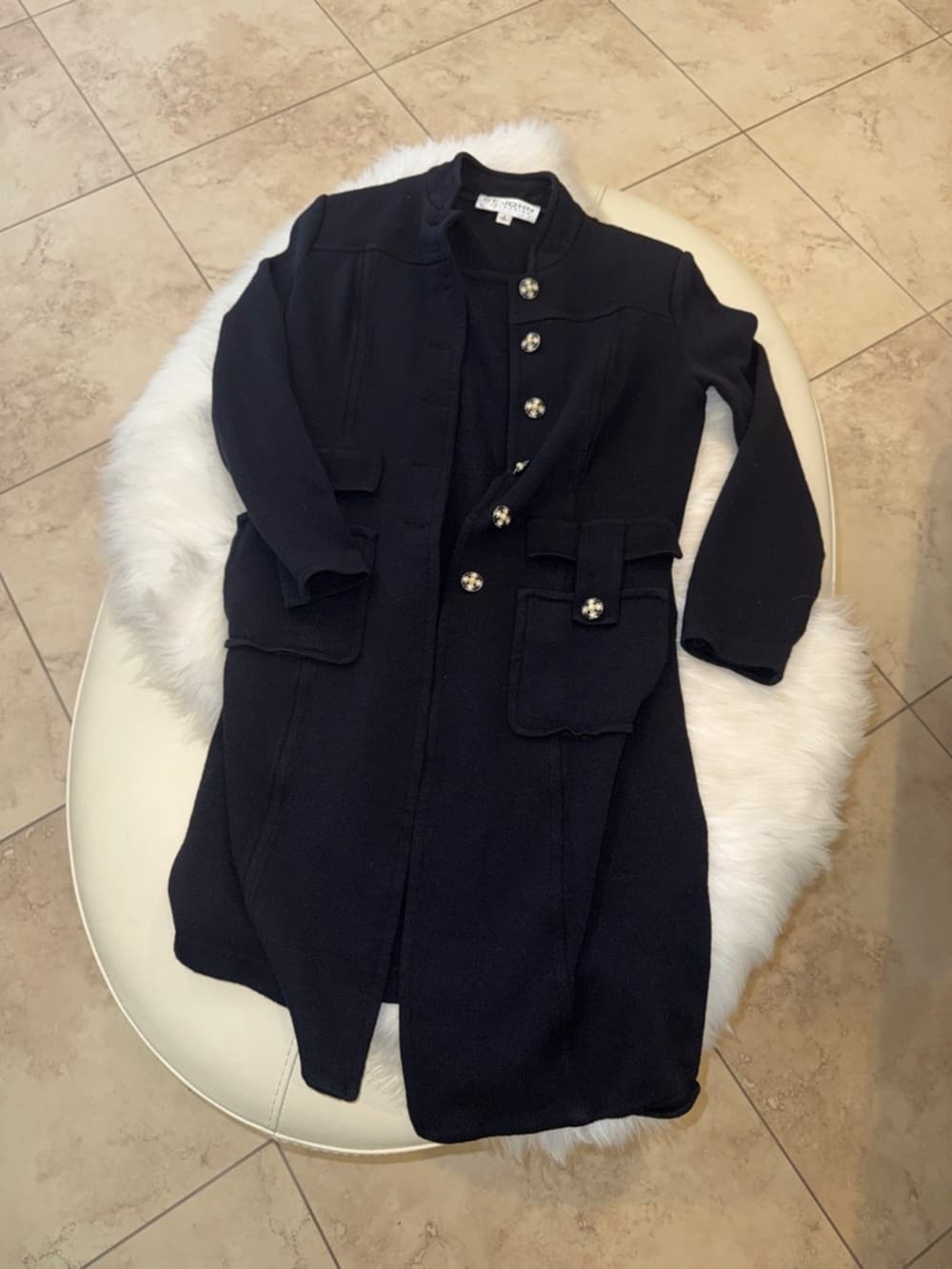 St. John Black Long Cardigan Jacket with Decorative Buttons - Thumbnail 2