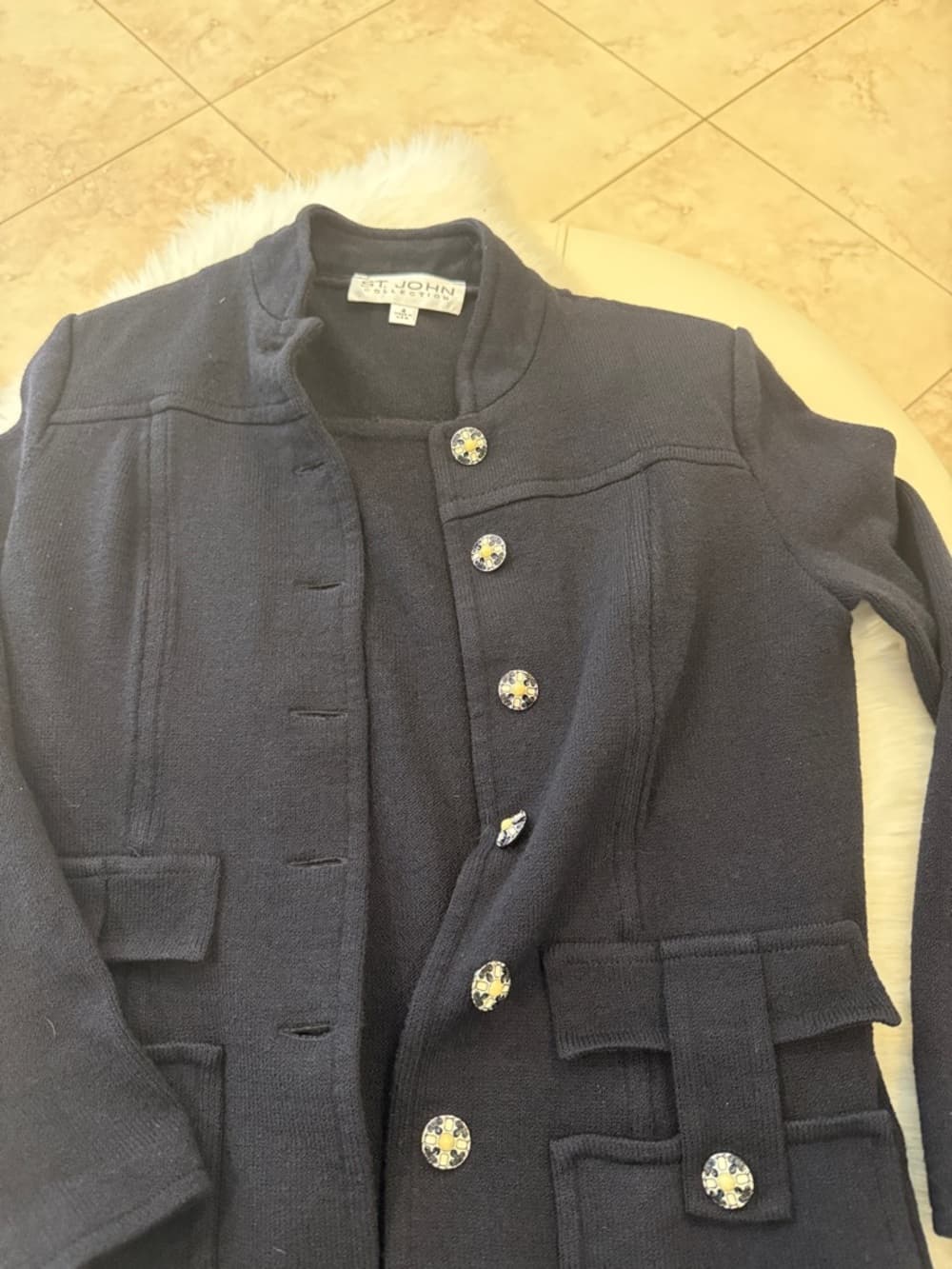 St. John Black Long Cardigan Jacket with Decorative Buttons - Thumbnail 3