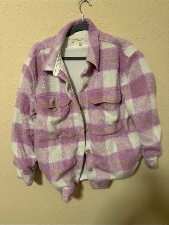 saltwater LUXE Lavender and Cream Fuzzy Plaid shacket Jacket large - Thumbnail 5