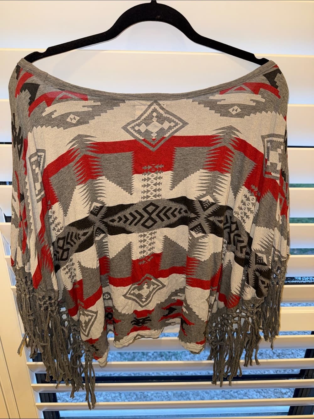 Denim & Supply Ralph Lauren Aztec Off-Shoulder Fringe Sweater in Red and Gray - Thumbnail 6