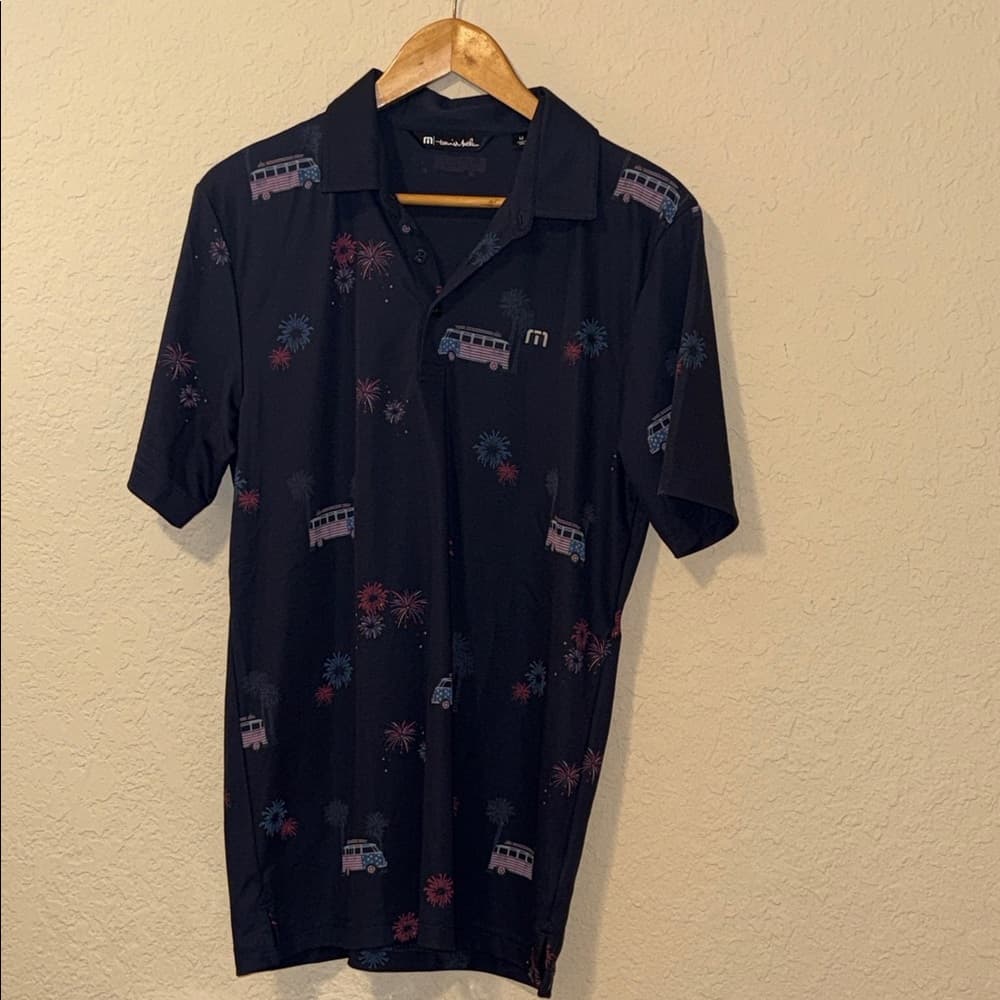 Travis Mathew Navy Polo with Patriotic Design medium - Thumbnail 3