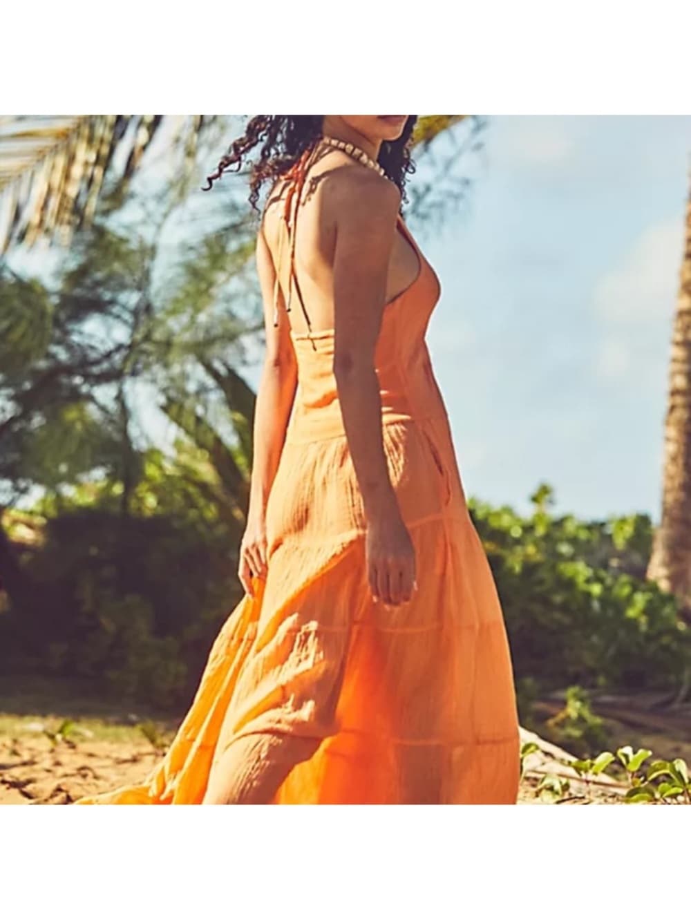 Free People Endless Summer Orange Halter Tiered Maxi Dress xs
