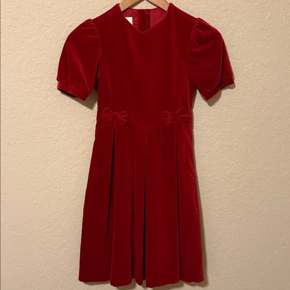 Laura Ashley Red Velvet Bow-Trimmed Holiday Dress - Thumbnail 5