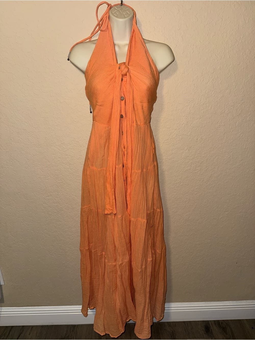 Free People Endless Summer Orange Halter Tiered Maxi Dress xs - Thumbnail 3