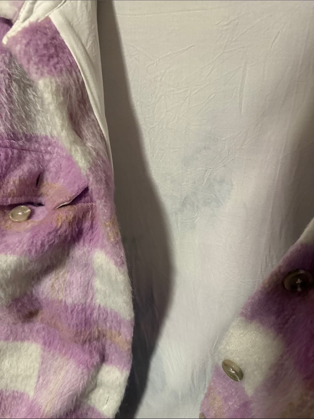 saltwater LUXE Lavender and Cream Fuzzy Plaid shacket Jacket large - Thumbnail 3