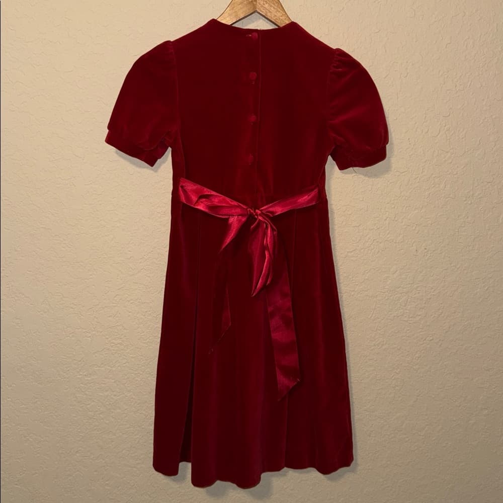 Laura Ashley Red Velvet Bow-Trimmed Holiday Dress - Thumbnail 3