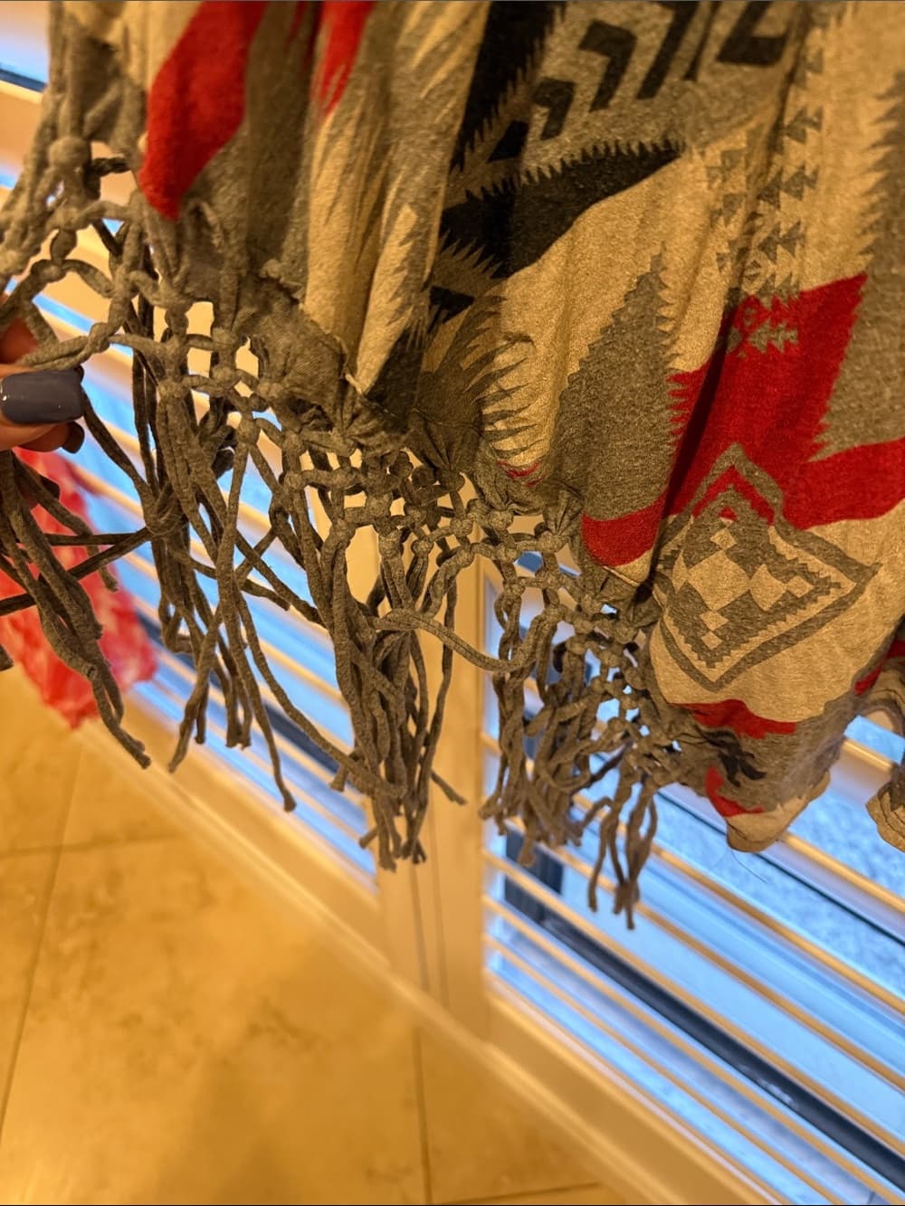 Denim & Supply Ralph Lauren Aztec Off-Shoulder Fringe Sweater in Red and Gray - Thumbnail 5