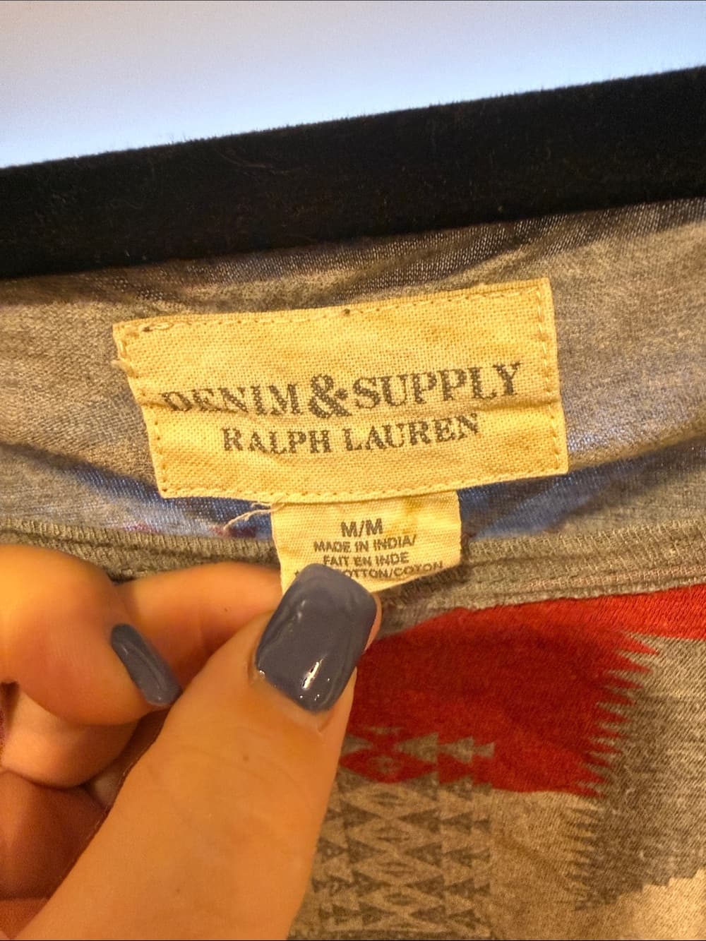 Denim & Supply Ralph Lauren Aztec Off-Shoulder Fringe Sweater in Red and Gray - Thumbnail 3