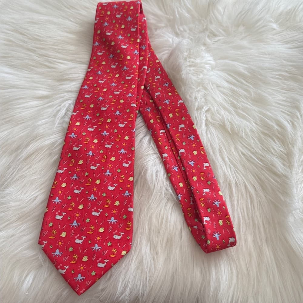 Salvatore Ferragamo Red Printed Silk Tie with Yellow Accent