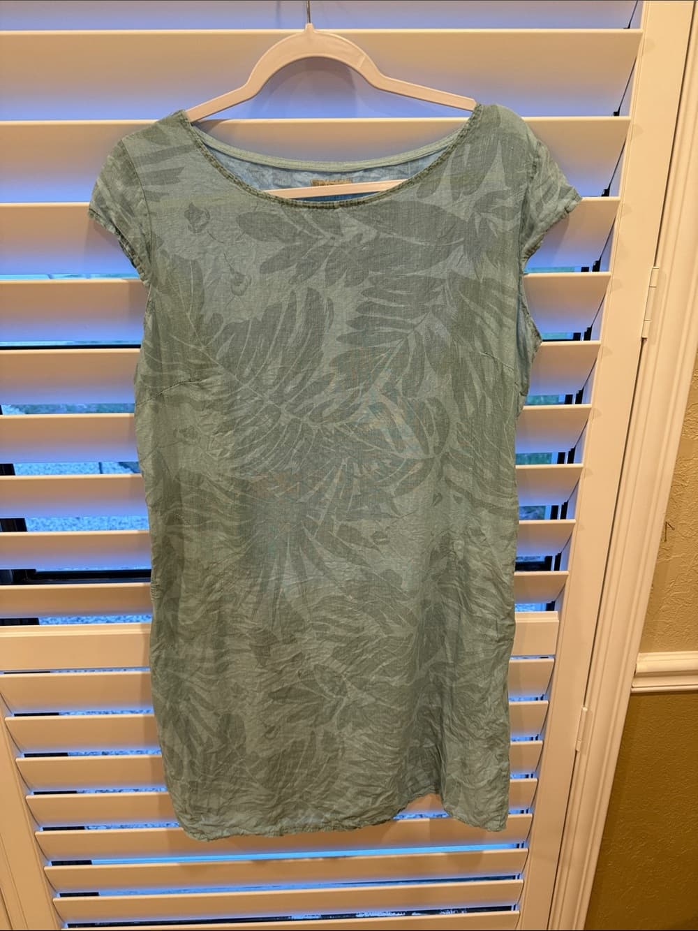 Linen Light Seafoam Green Tropical Print Tunic Dress size xl - Thumbnail 6