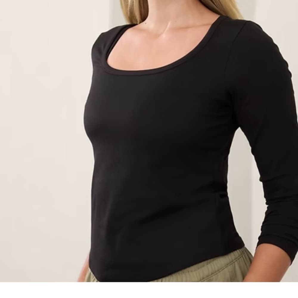 Athleta Black Long Sleeve Scoop Neck Top - Slim Fit - Thumbnail 4