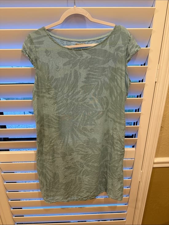 Linen Light Seafoam Green Tropical Print Tunic Dress size xl - Thumbnail 7