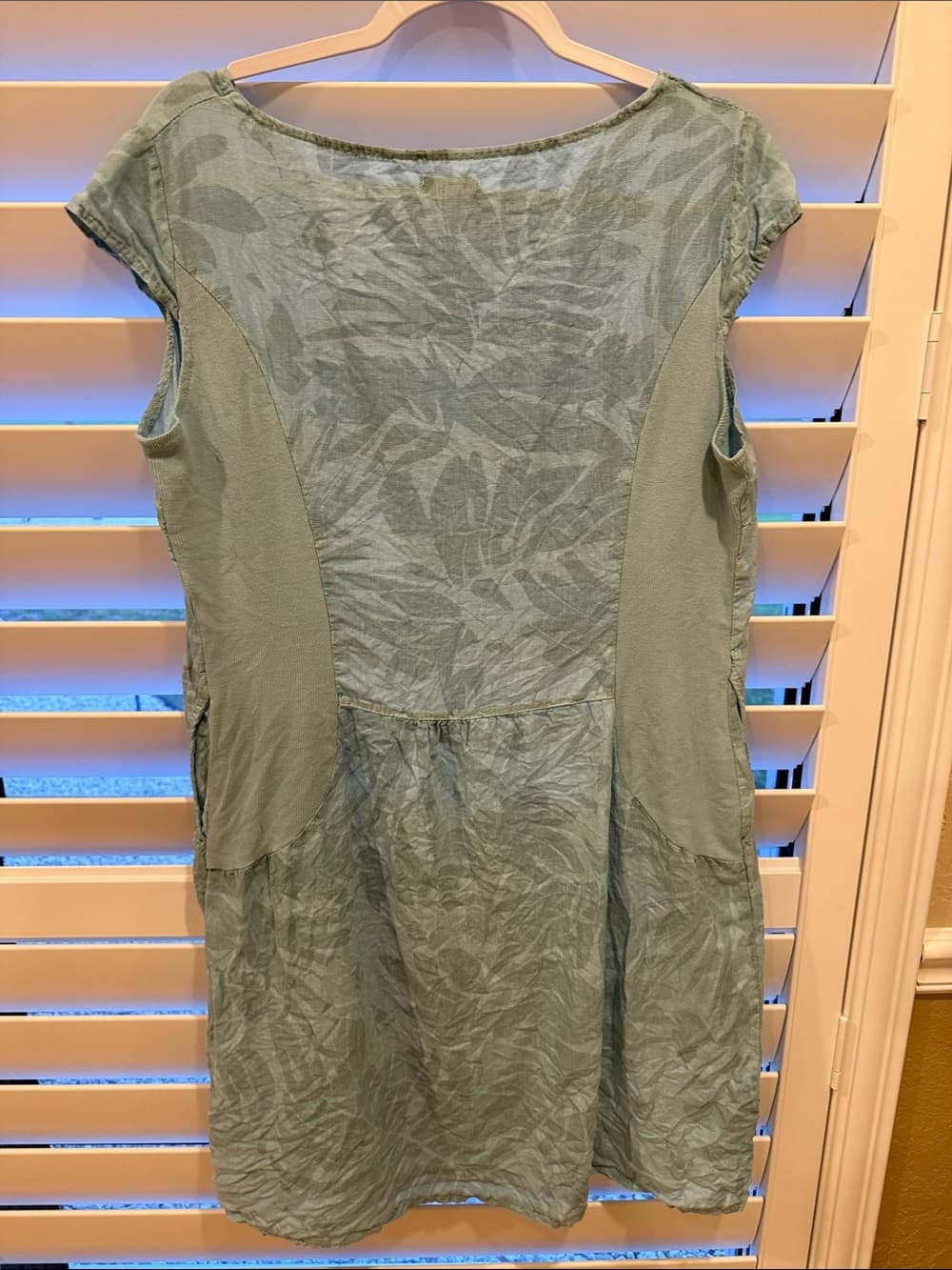 Linen Light Seafoam Green Tropical Print Tunic Dress size xl - Thumbnail 3