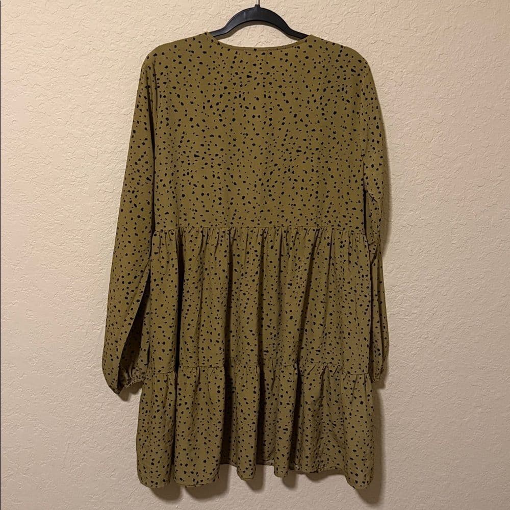 Easel Olive Long Sleeve Dress with Black Dots size large - Thumbnail 4