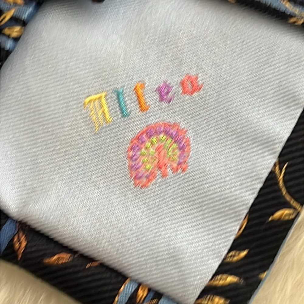 Altea Black and Blue Tie with Gold Leaf Design - Thumbnail 2