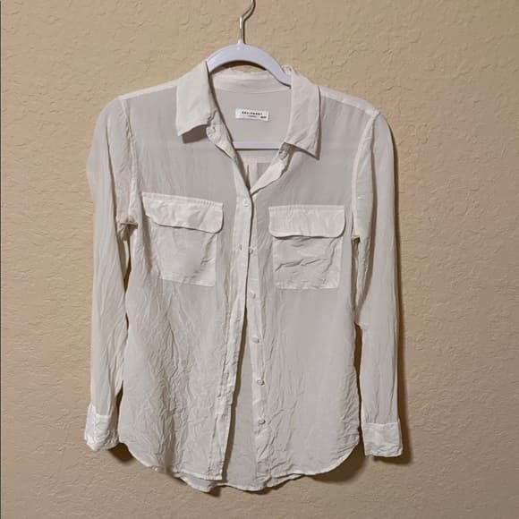 Equipment Cream Silk Button-Down Blouse xs - Thumbnail 4