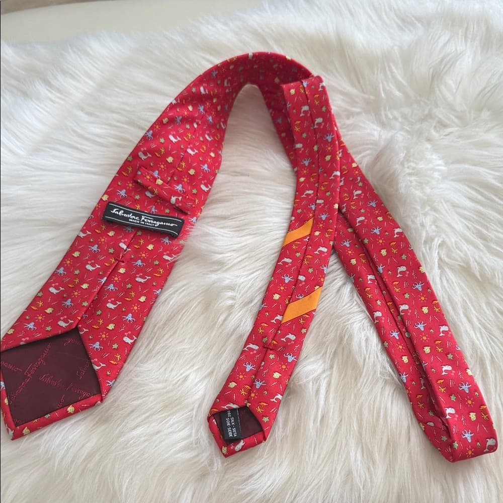 Salvatore Ferragamo Red Printed Silk Tie with Yellow Accent - Thumbnail 3