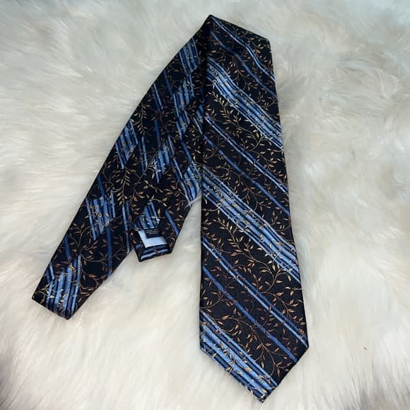 Altea Black and Blue Tie with Gold Leaf Design - Thumbnail 5