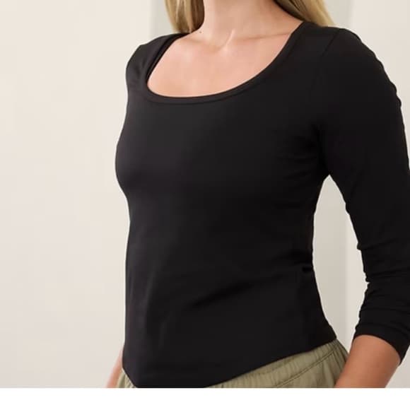 Athleta Black Long Sleeve Scoop Neck Top - Slim Fit - Thumbnail 5