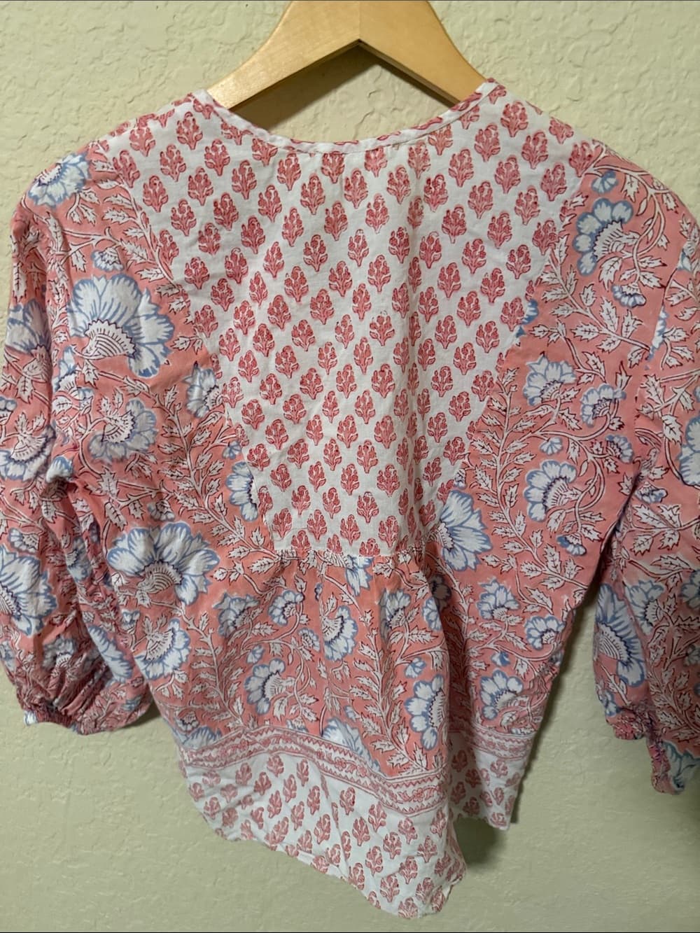Ophelia & Indigo Coral Blue Floral Tie-Front Peasant Blouse - Thumbnail 2