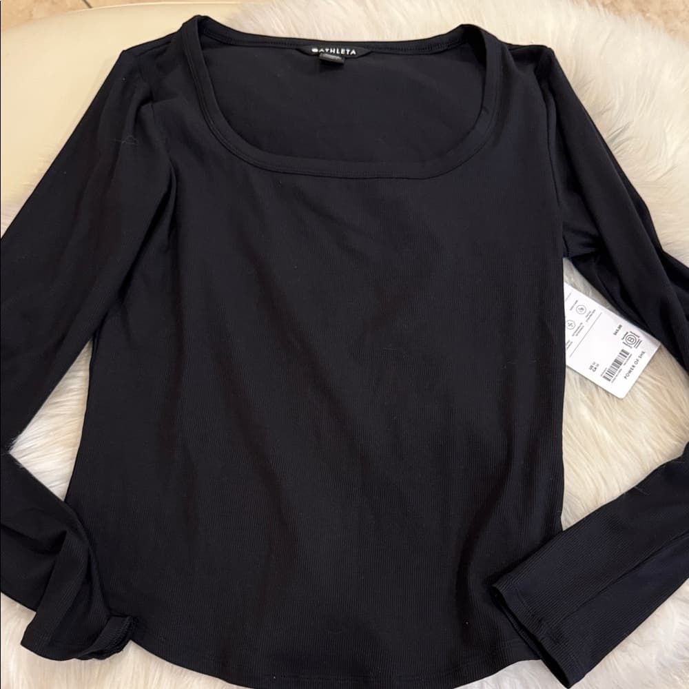 Athleta Black Long Sleeve Scoop Neck Top - Slim Fit