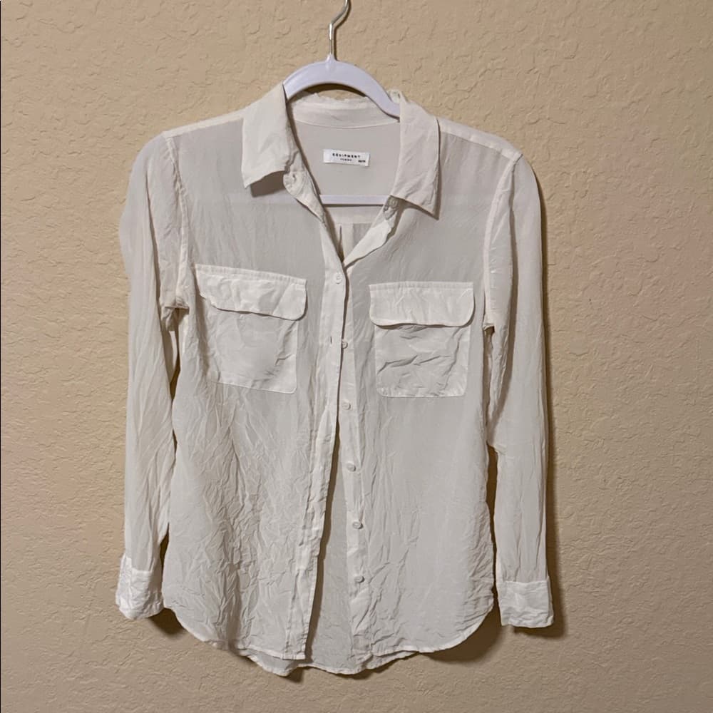 Equipment Cream Silk Button-Down Blouse xs - Thumbnail 3