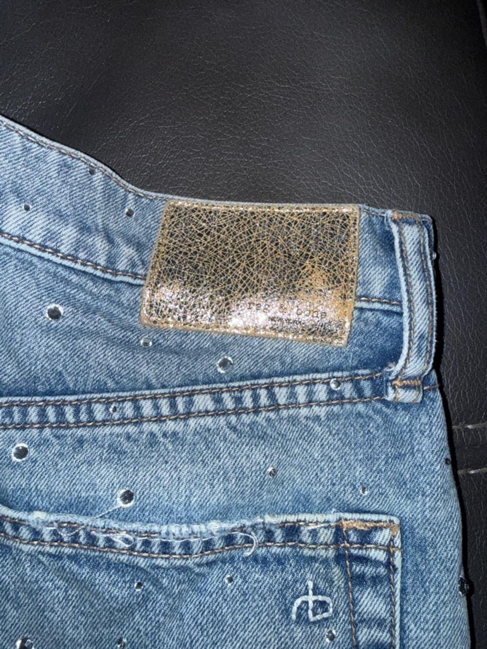 Rag & Bone High-Rise Embellished Denim Shorts - Light Blue 27 - Thumbnail 2