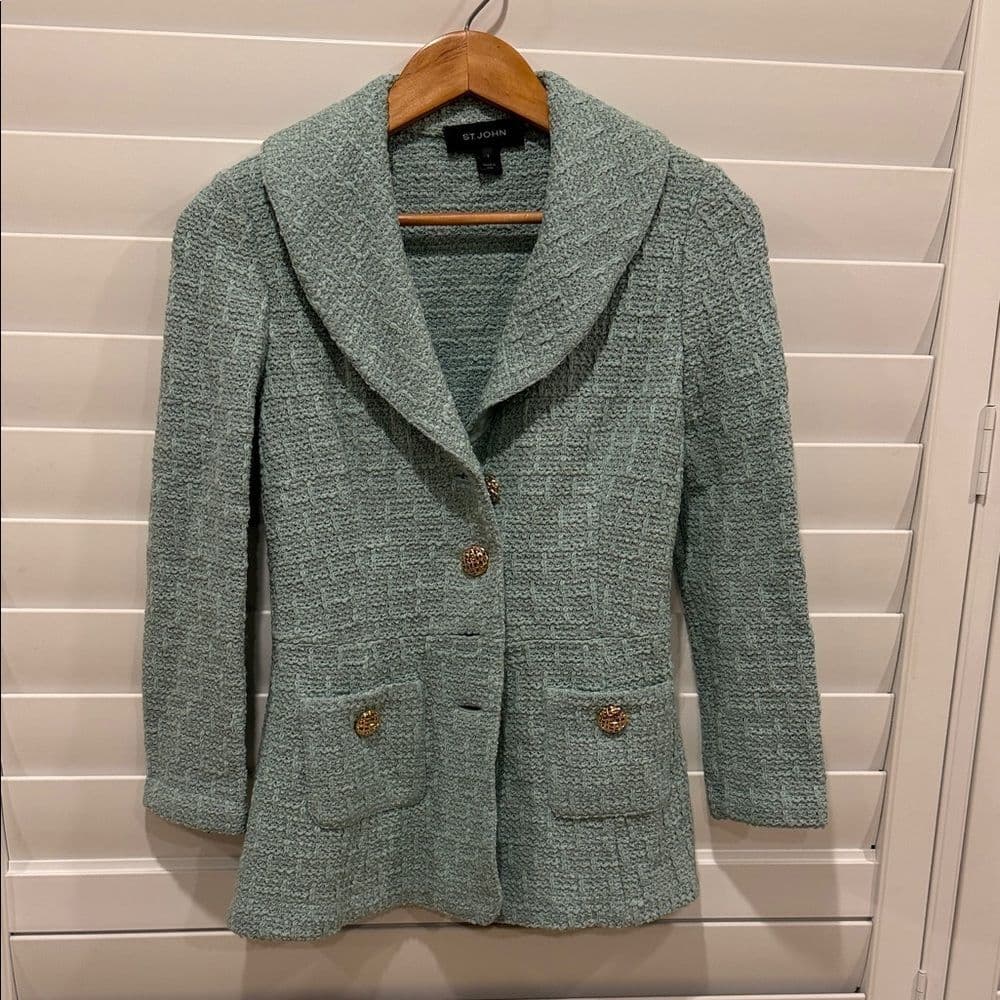 St. John Mint Textured Blazer - Thumbnail 3