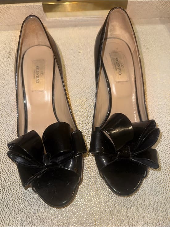 Valentino Black Patent Leather Bow Flats - Women size 37 1/2 - Thumbnail 7