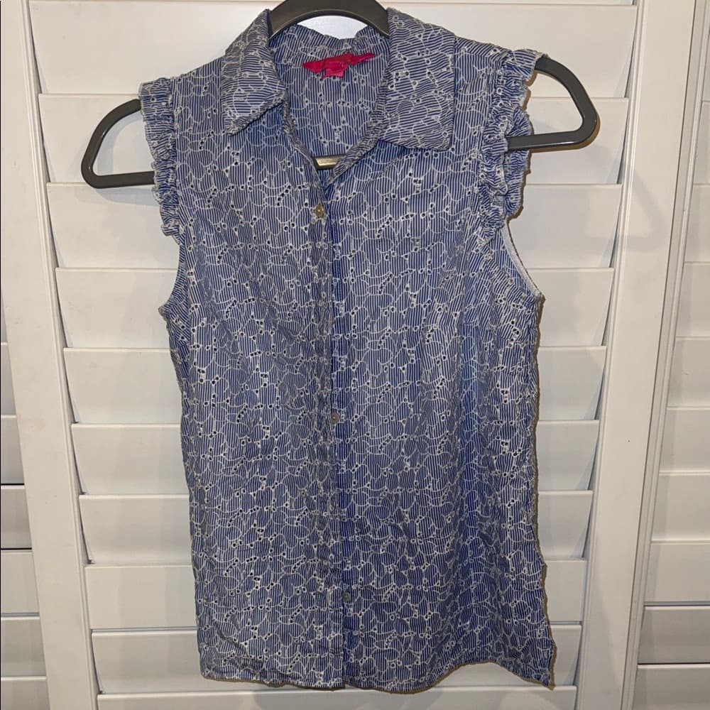 Lilly Pulitzer Navy and White Sleeveless Button-Down 0 - Thumbnail 3
