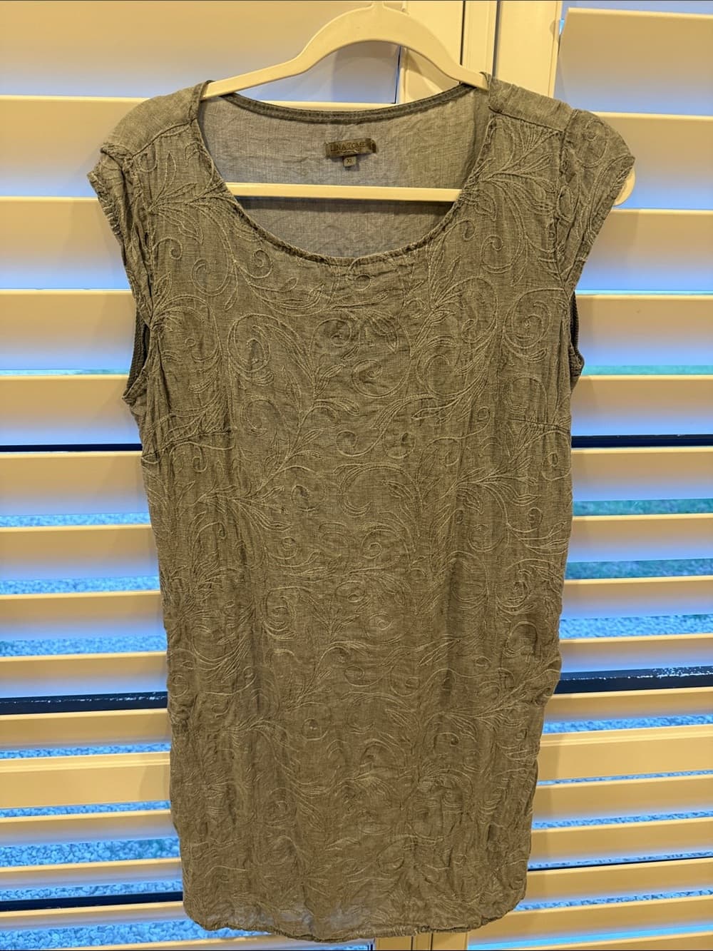 Lina Tomei Gray Embroidered Cap-Sleeve Shift Dress - Thumbnail 5