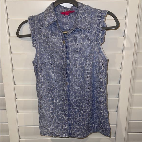 Lilly Pulitzer Navy and White Sleeveless Button-Down 0 - Thumbnail 4