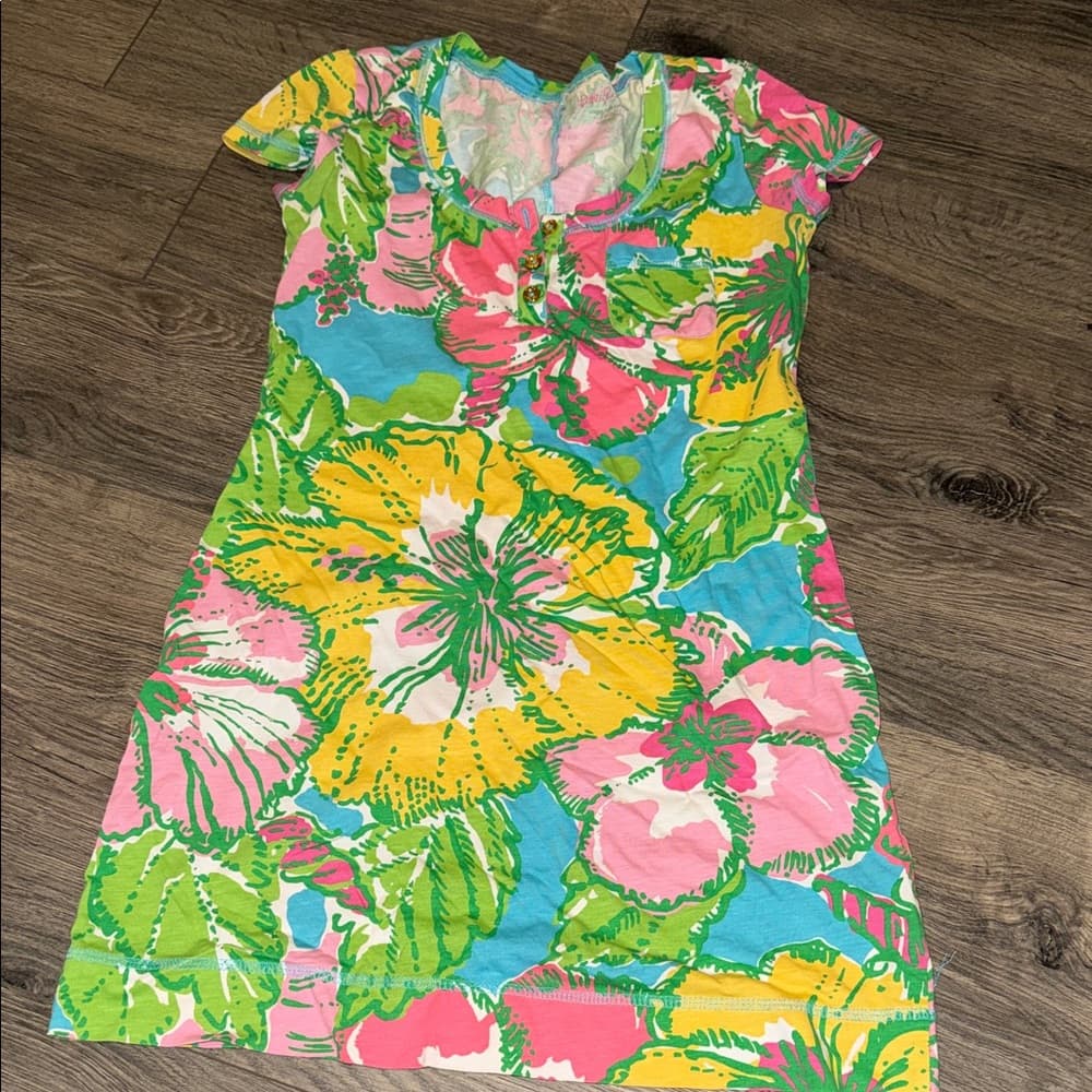 Lilly Pulitzer Pink and Green Floral Dress - Thumbnail 4