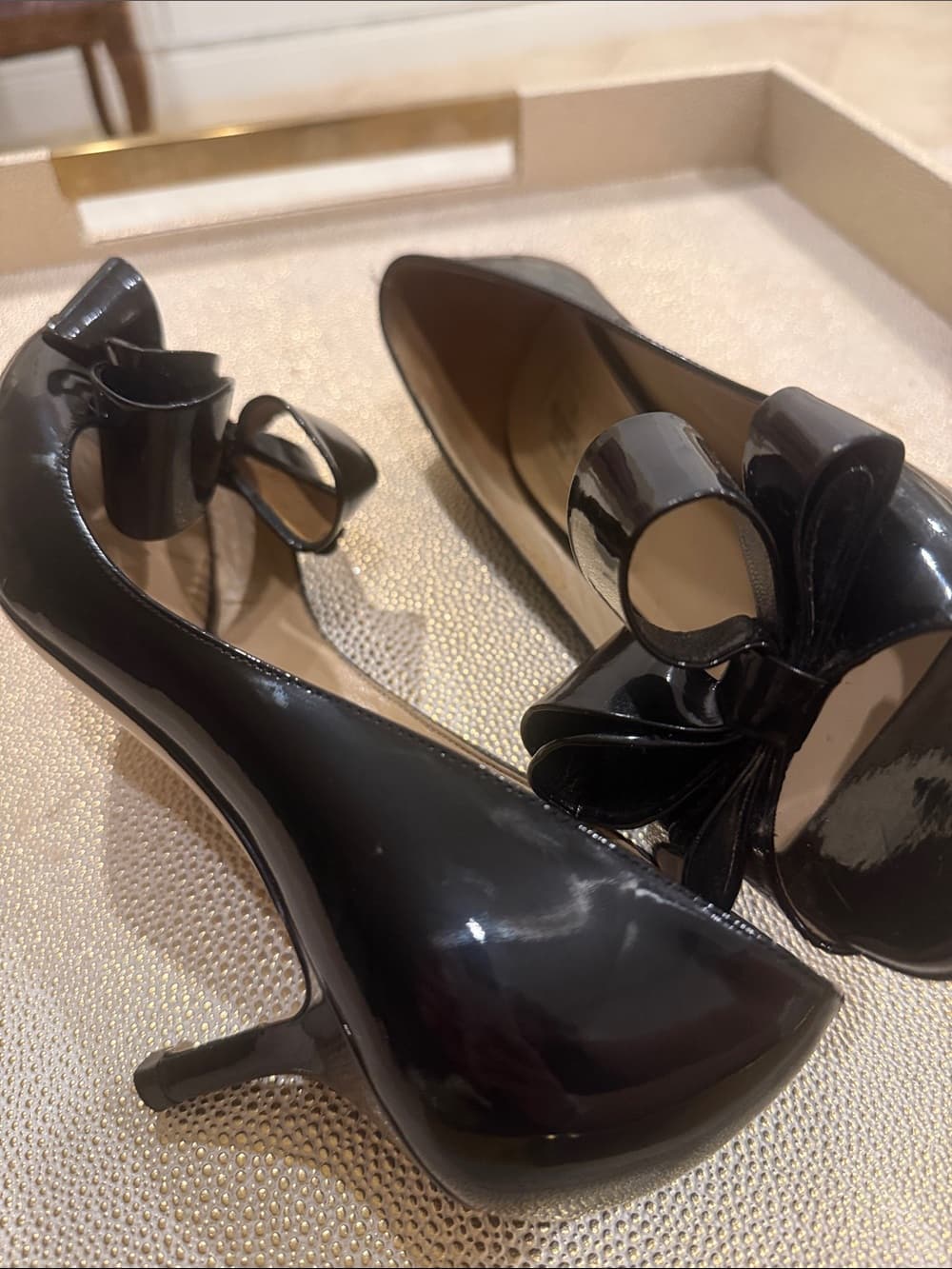 Valentino Black Patent Leather Bow Flats - Women size 37 1/2 - Thumbnail 4