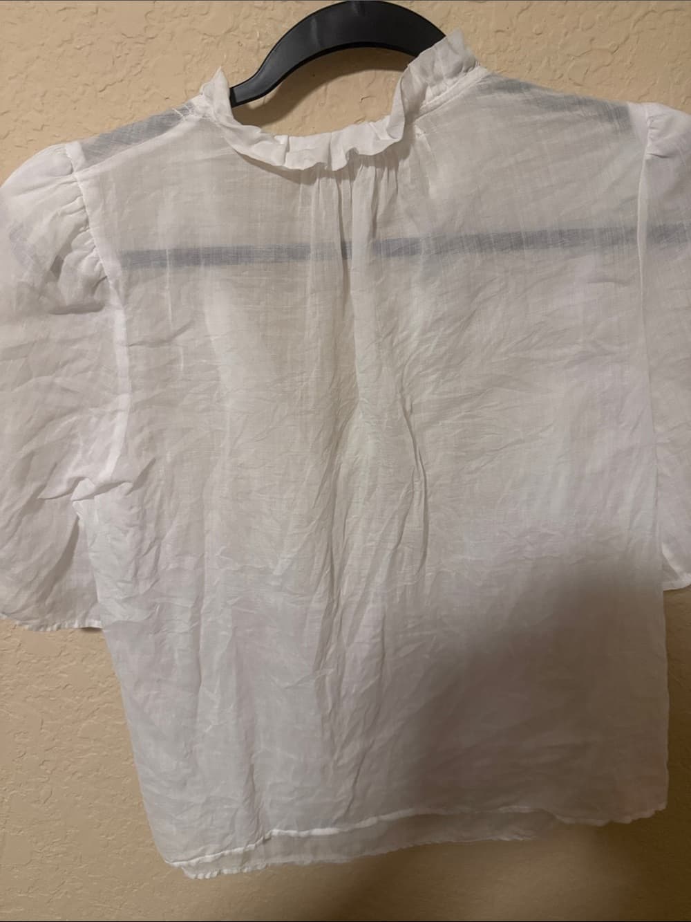 Frame Denim Sheer Ruffle Tie-Front Blouse in White - Thumbnail 2