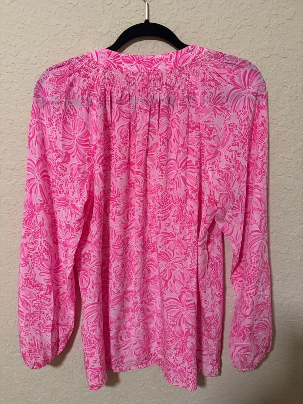 Lilly Pulitzer Elsa Silk Pink Floral Long-Sleeve Tunic Large - Thumbnail 2