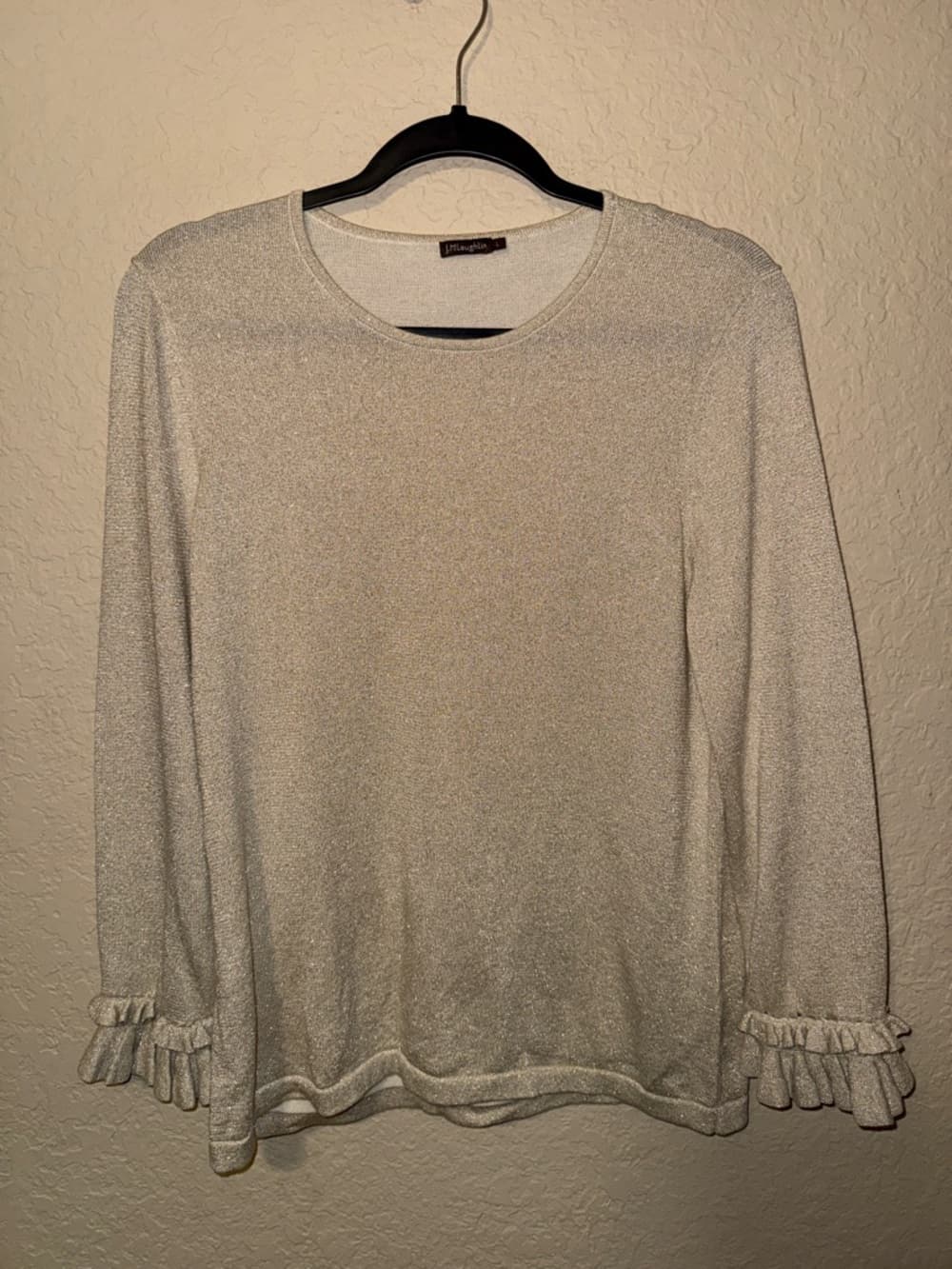 J. McLaughlin Cream Metallic Ruffle-Cuff Long Sleeve Top - Thumbnail 5