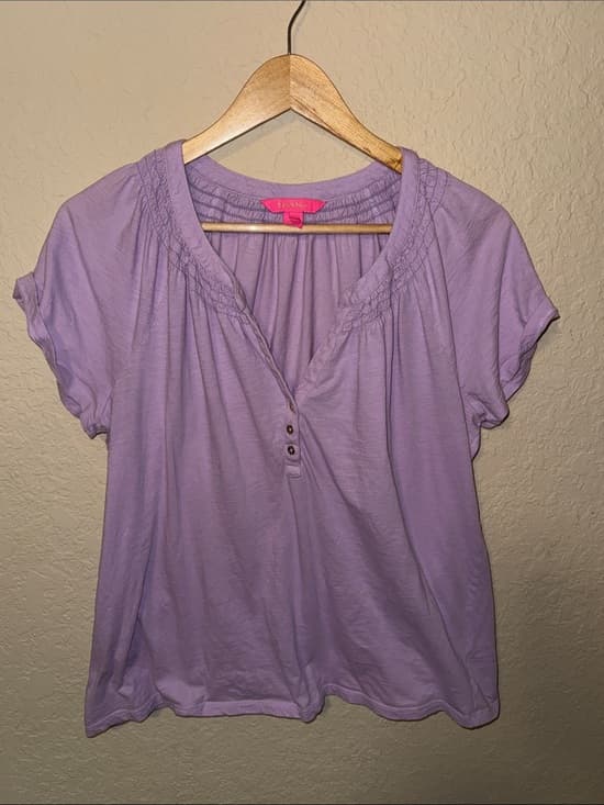 Lilly Pulitzer Lavender Short-Sleeve Henley Tee - Thumbnail 4