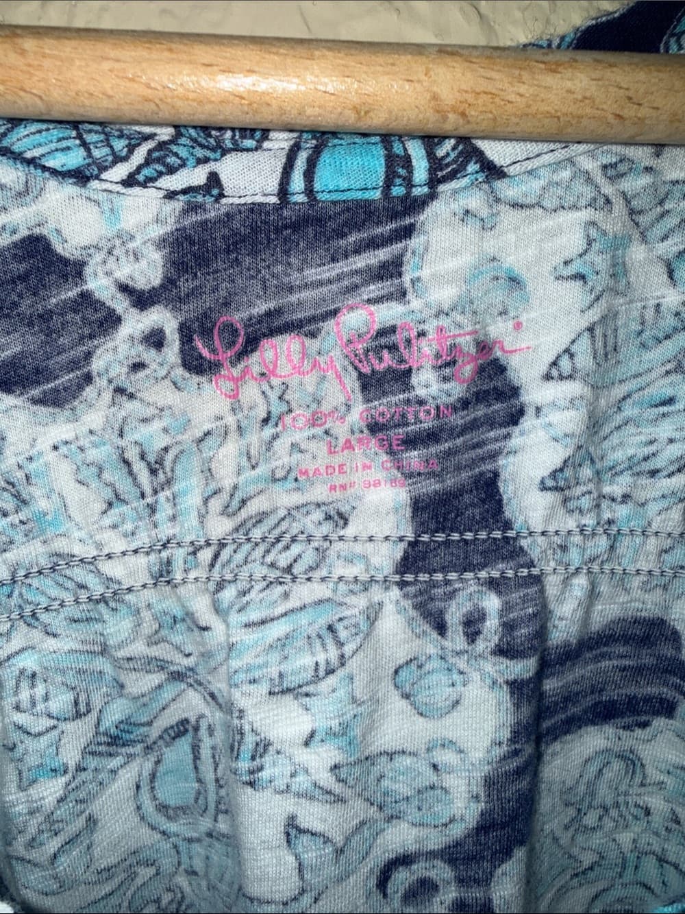 Lilly Pulitzer Navy and Light Blue V-Neck Tank with White Medallion Print