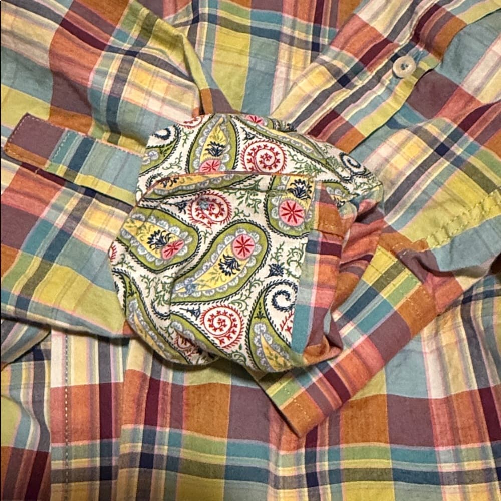 Classic Plaid Button-Down Shirt in Yellow, Blue & Red - Thumbnail 2